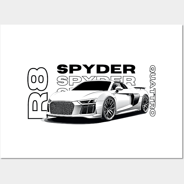 R8 Spyder Quattro 2019 + Car Blueprint Wall Art by ThreeThroughTee 